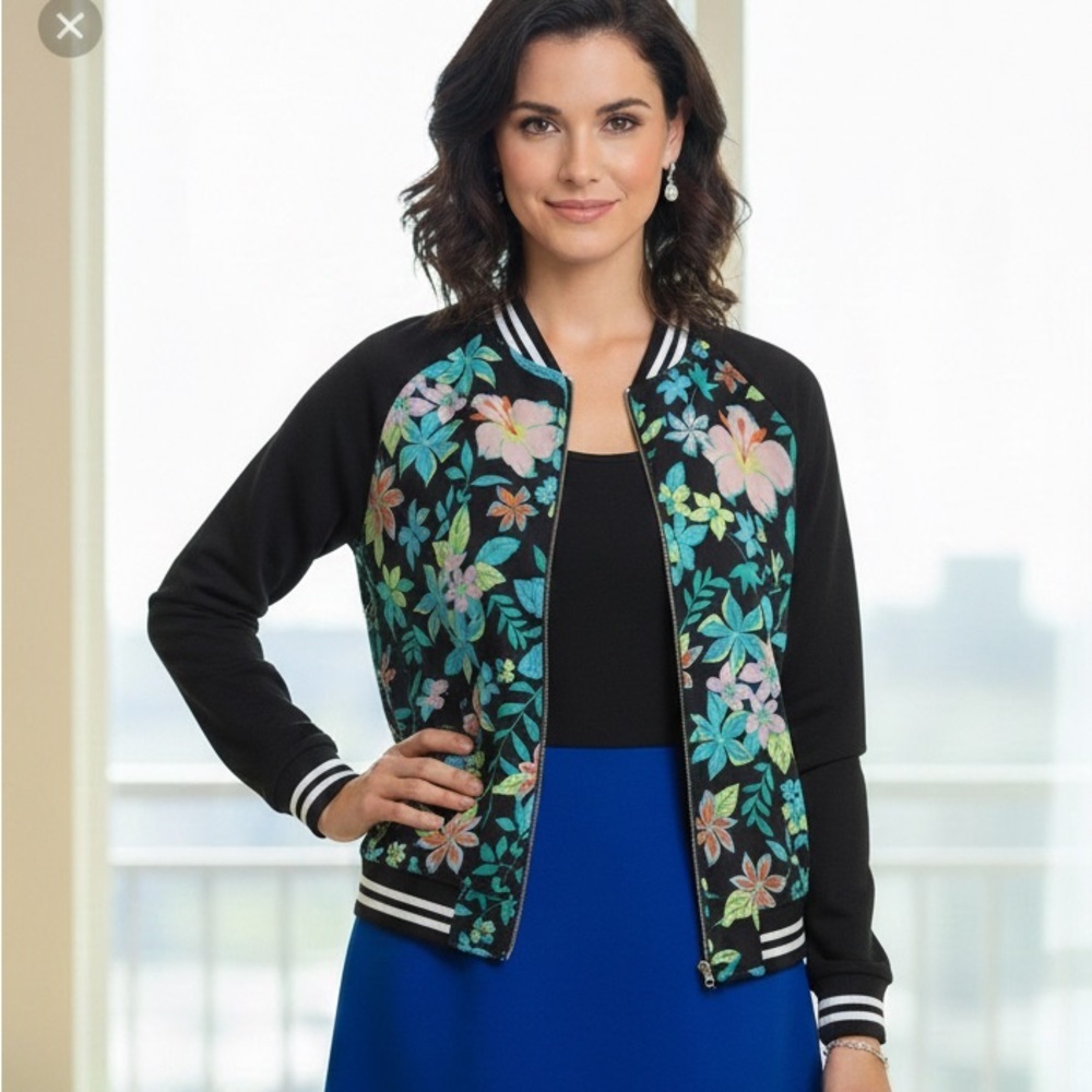Lovers And Friends Floral Black Bomber Jacket Size S